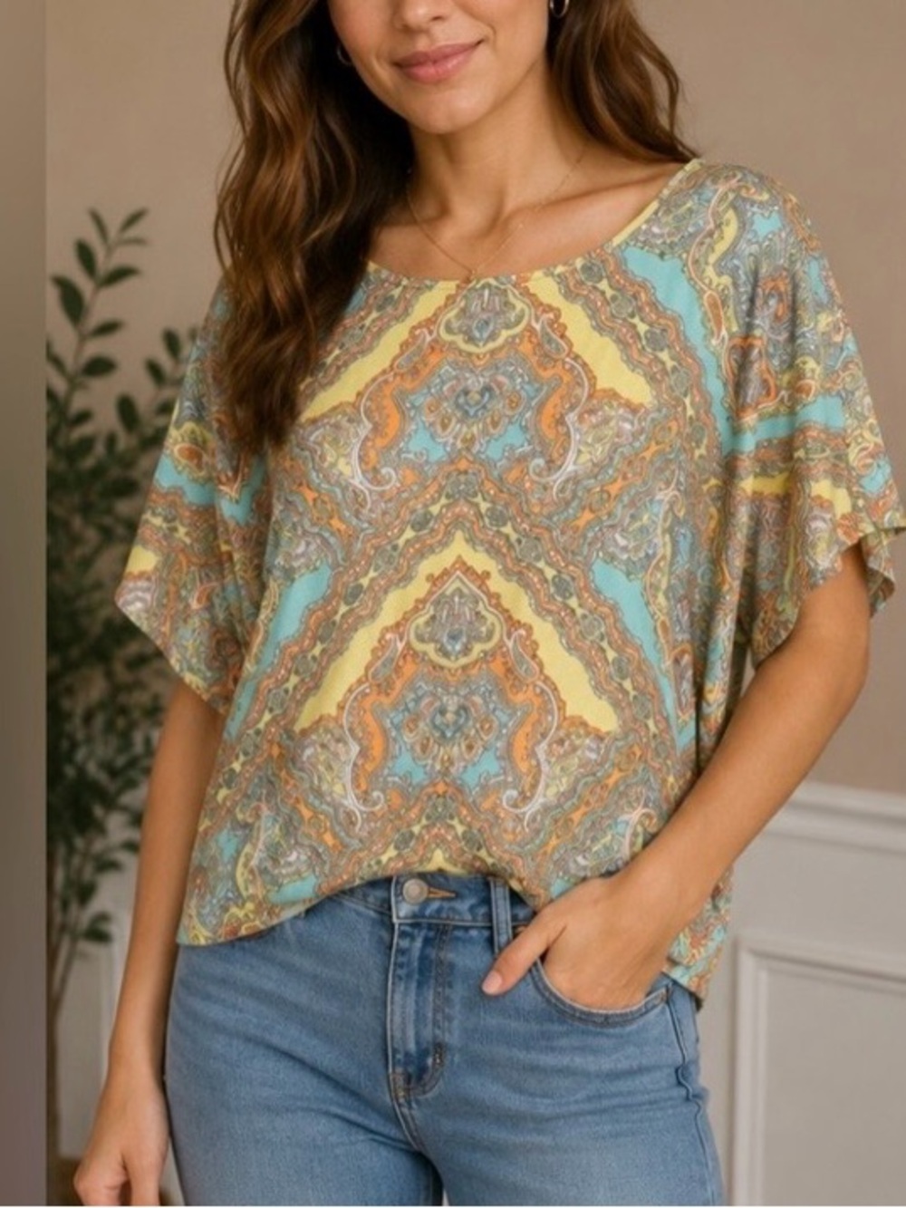 Victoria's Secret PINK Paisley Print Dolman Sleeve Top Size S Boho Oversized
